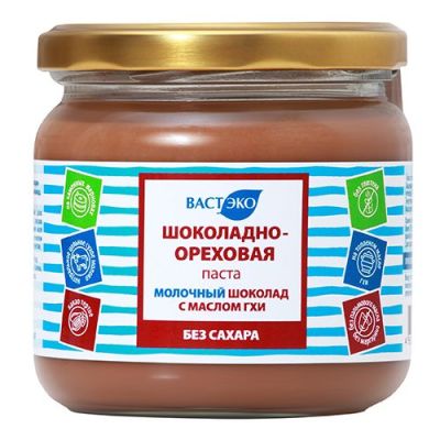 Шоколадно-ореховая паста без сахара "Молочный шоколад с маслом ГХИ", 380г (6шт/кор)