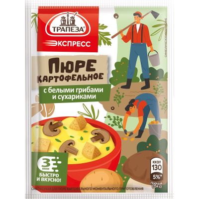 Смесь "Трапеза Экспресс" Пюре картофельное с белыми грибами и сухариками                                   	"Трапеза"	34г