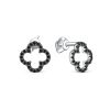 Серьги-пусеты из серебра с натуральной чёрной шпинелью родированные - Клевер 925 пробы С-7351чр416