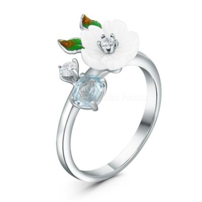 Кольцо из серебра c эмалью и кубическим цирконием родированное 2rs0435401301