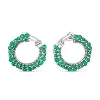 Серьги женские из серебра с натуральным агатом и зелёными фианитами родированные 925 пробы 2-359р409209