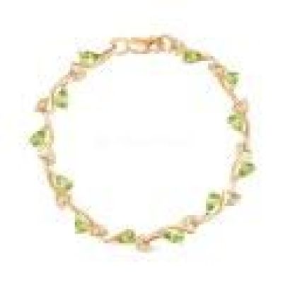 Браслет из золочёного серебра с натуральным хризолитом и фианитами брс084з406