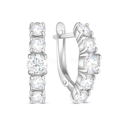 Серьги из серебра с фианитами родированные 925 пробы 11-0546р