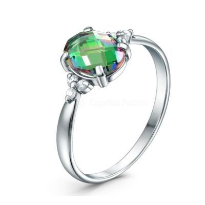 Кольцо из серебра с плавленым кварцем цвета мистик и фианитами родированное 925 пробы 00062155РС