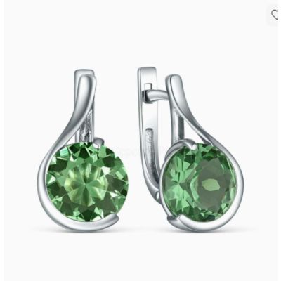 Серьги из серебра с плавленым кварцем цвета зелёный аметист родированные С00154