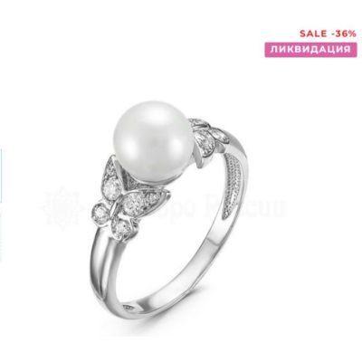 Кольцо из серебра с жемчугом Swarovski и фианитами родированное 925 пробы К-3101рк80400