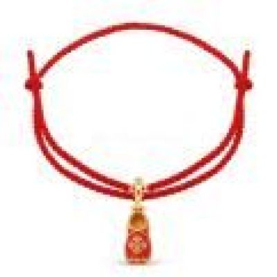 Браслет текстильный с подвеской из золочёного серебра с эмалью и фианитом - Тапочка св.Спиридона 925 пробы Бр-41з