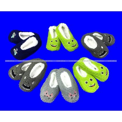 6 ПАР - Носки-тапочки детские вязаные внутри с мехом "Мордочки"