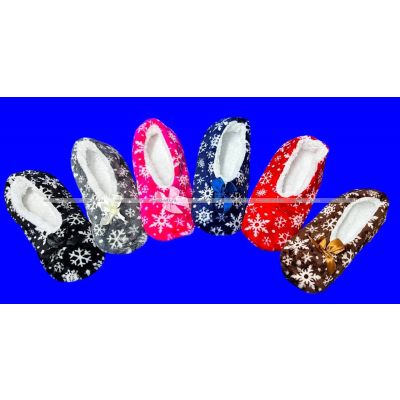 Носки-тапочки внутри с мехом "Снежинки" женские