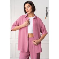 Женский летний костюм оверсайз из ткани-жатка Happyfox