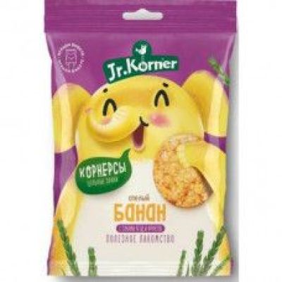 Мини хлебцы детские с бананом Jr.Korner, с 3 лет, хрустящие рисовые без глютена, без сахара. 30 гр.