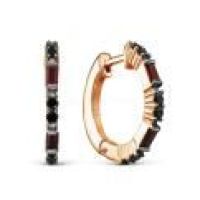 Серьги из золочёного серебра с нат.гранатом, нат.шпинелью и родированием 925 про...