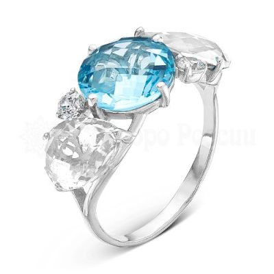 Кольцо из серебра с пл.кварцем цв.топаз и фианитами родированное 925 пробы К-3113р