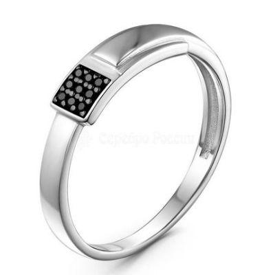 Кольцо из серебра с нат.чёрной шпинелью родированное 925 пробы