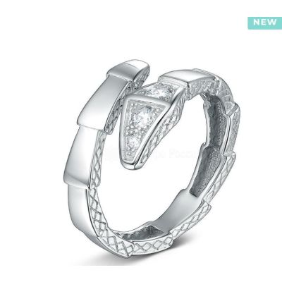 Кольцо из серебра с фианитами родированное - Змея