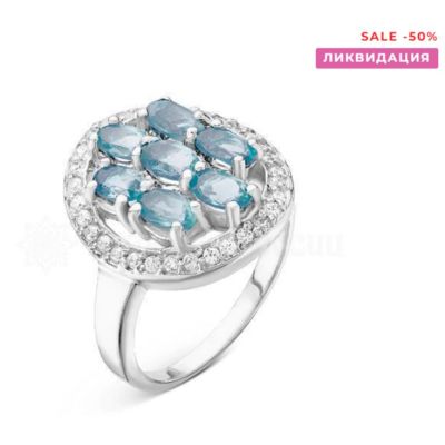 Кольцо из серебра с топазом и фианитами родированное 925 пробы 1-МЭ-11