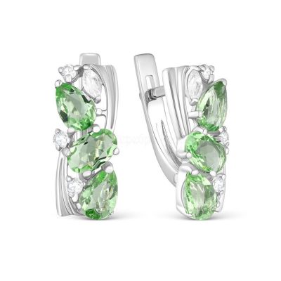 Серьги из серебра с плавленым кварцем цвета празиолит и фианитами родированные 925 пробы 2-392р11200
