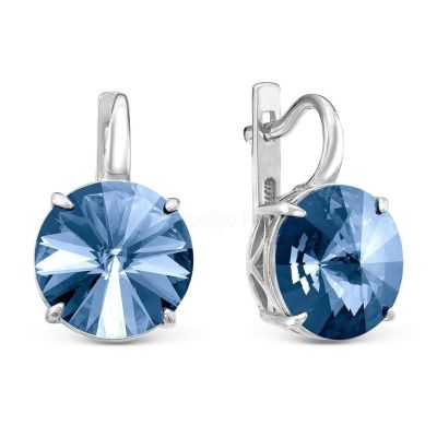 Серьги из серебра с кристаллами Swarovski темно-синий родированные 925 пробы 0042с-266