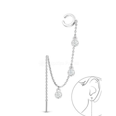 Моносерьга-каффа женская из серебра с фианитами родированная 925 пробы 28044р