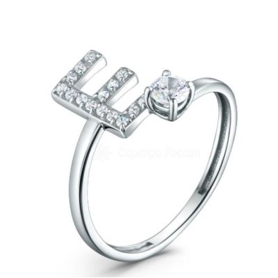 Кольцо из серебра с фианитами родированное - буква "Е" 925 пробы К-4602-Р