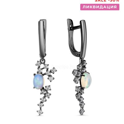 Серьги из серебра с нат.эфиопским опалом и фианитами родированные 925 пробы С-3792чрк117000