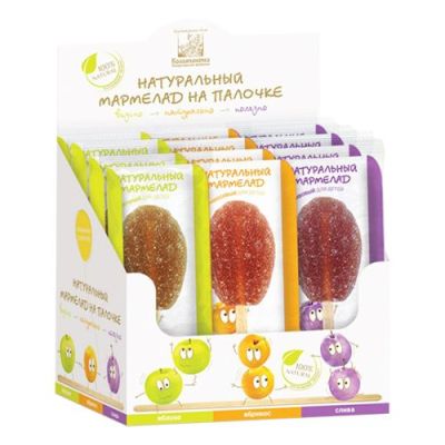 Мармелад натуральный на палочке ассорти (яблоко, абрикос, слива) , 35 гр