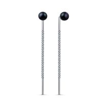 Серьги-продёвки из серебра с культивированным чёрным жемчугом родированные 925 п...