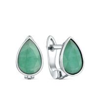 Серьги из серебра с изумрудом родированные HE1031-EM1-LK