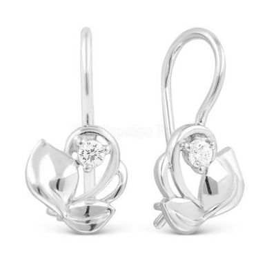 Серьги из родированного серебра с фианитами 925 пробы