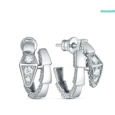 Серьги-пусеты из серебра с фианитами родированные - Змеи