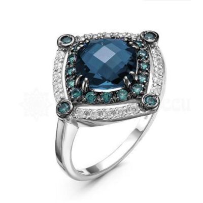 Кольцо из серебра с кварцем гт лондон и фианитами родированное 925 пробы к2 кв.лондон топаз