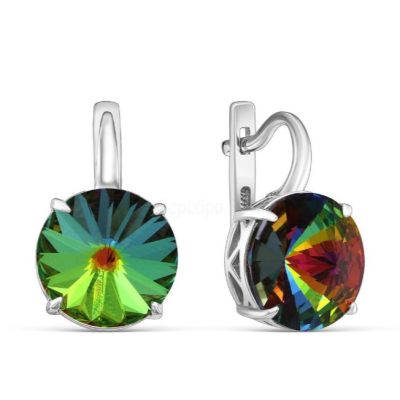 Серьги из серебра с кристаллами Премиум Австрия зелёный мистик родированные 925 пробы 0042с-001VM