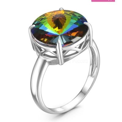 Кольцо из золочёного серебра с кристаллом премиум австрия Мистик зелёный 925 пробы 0042к-001VM