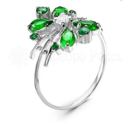 Кольцо из серебра с кварцем изумруд и фианитами родированное 925 пробы 1-022р133