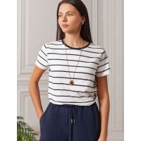 Базовая футболка в полоску полуприлегающая из премиального хлопка с эластаном D4...