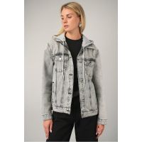 Женская джинсовая куртка с капюшоном Happyfox СВЕТЛО-СЕРЫЙ