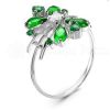 Кольцо из серебра с кварцем изумруд и фианитами родированное 925 пробы 1-022р133