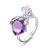 Кольцо из серебра с эмалью, нат.аметистом и куб.цирконием родированное