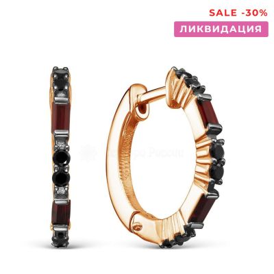 Серьги из золочёного серебра с нат.гранатом, нат.шпинелью и родированием 925 пробы