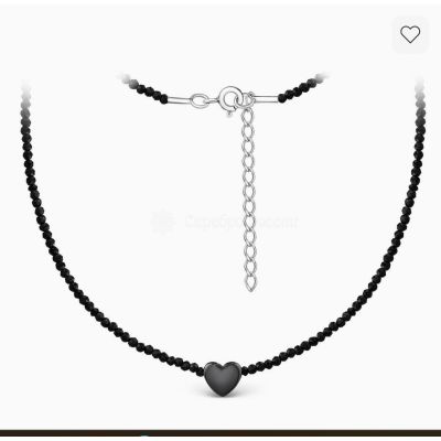 Колье из серебра с гематитом и чёрной натуральной шпинелью родированное - Сердце Б-01сч