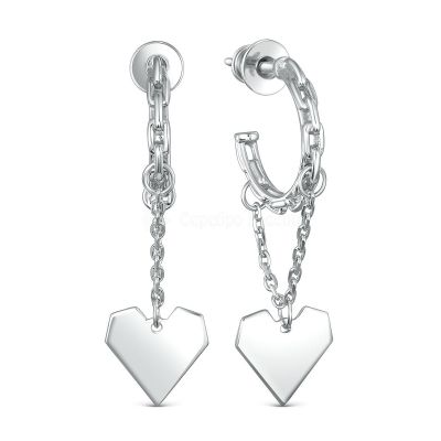 Серьги цепи из серебра родированные - Сердца 925 пробы 220-10-023р