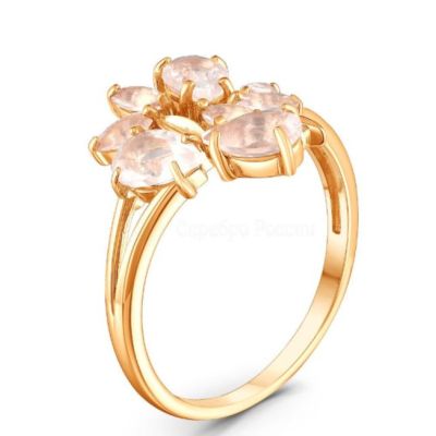 Кольцо из золочёного серебра с нат. розовым кварцем
