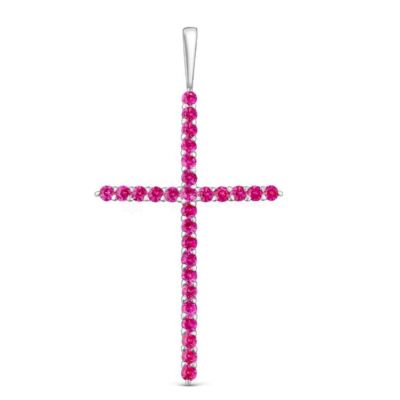 Подвеска-крест из серебра с нат.розовой шпинелью родированная 925 пробы п-035р615