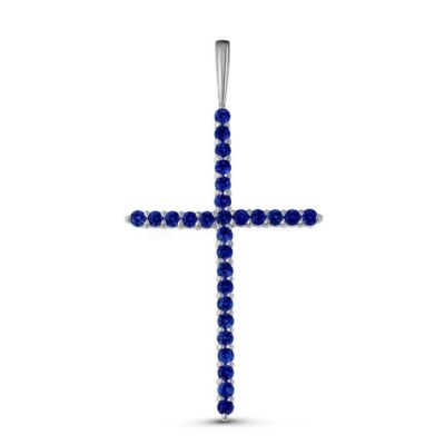 Подвеска-крест из серебра с нат.синей шпинелью родированная 925 пробы п-035р608