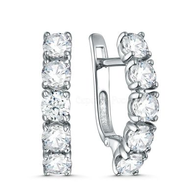 Серьги из серебра с фианитами родированные 925 пробы с-3987-р