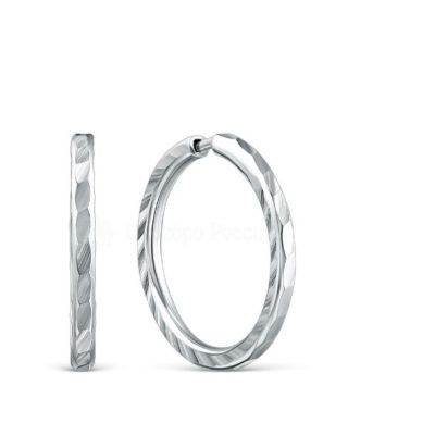 Серьги-конго из серебра с алмазной огранкой родированные - диаметр 1,5 см 925 пробы 2-188ар