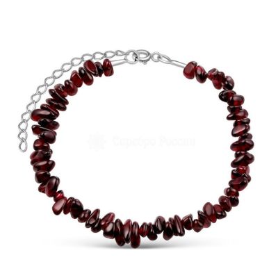 Браслет из натурального граната (замок с удлинителем из родированного серебра) Бр-03рнг