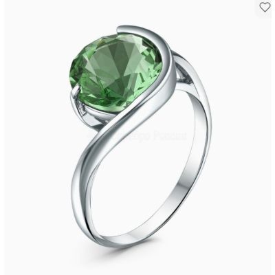 Кольцо из серебра с плавленым кварцем цвета зелёный аметист родированное К00154