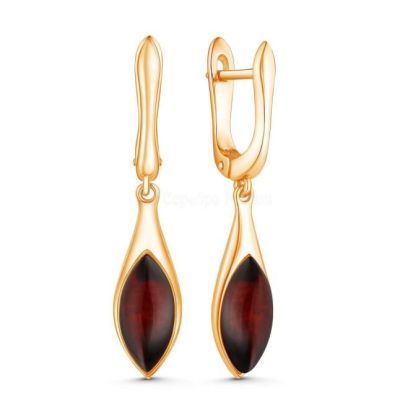 Серьги из золочёного серебра с натуральным прессованным янтарём 925 пробы 2200511201