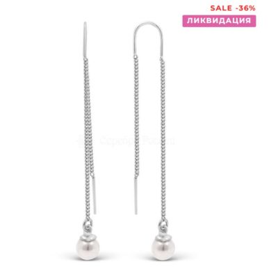 Серьги-продёвки из серебра с жемчугом Swarovski родированные 925 пробы С-2980-Р